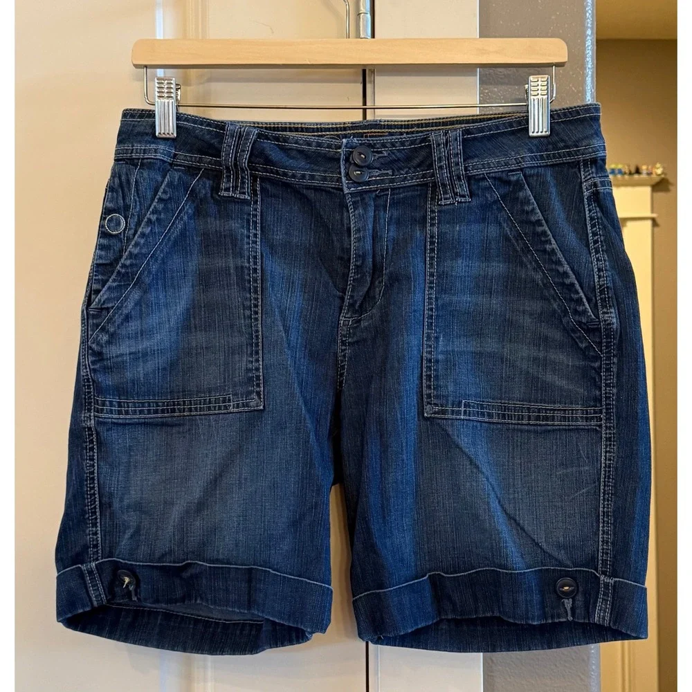 JAG Jeans Women's Relaxed Fit Dark Wash Denim Utility Cuffed Shorts Size 8 Blue